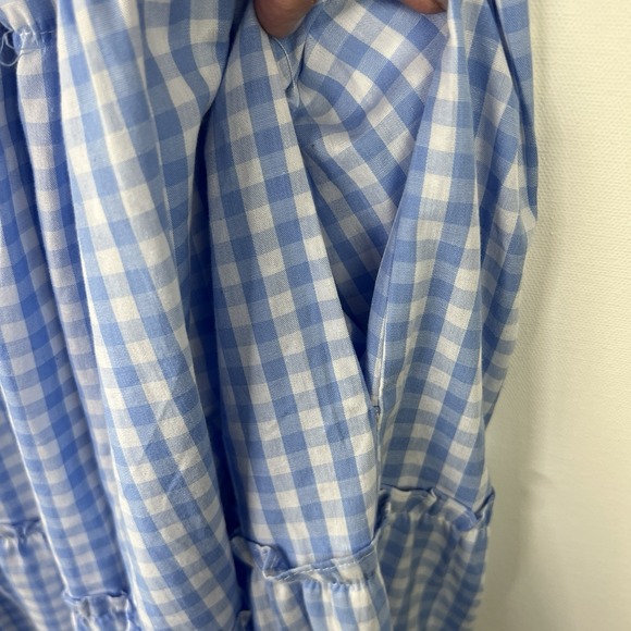 J. MARIE Blue Gingham Ruffle Sleeve Embroidered Beachy Tiered Midi Dress Size XL - Picture 4 of 9